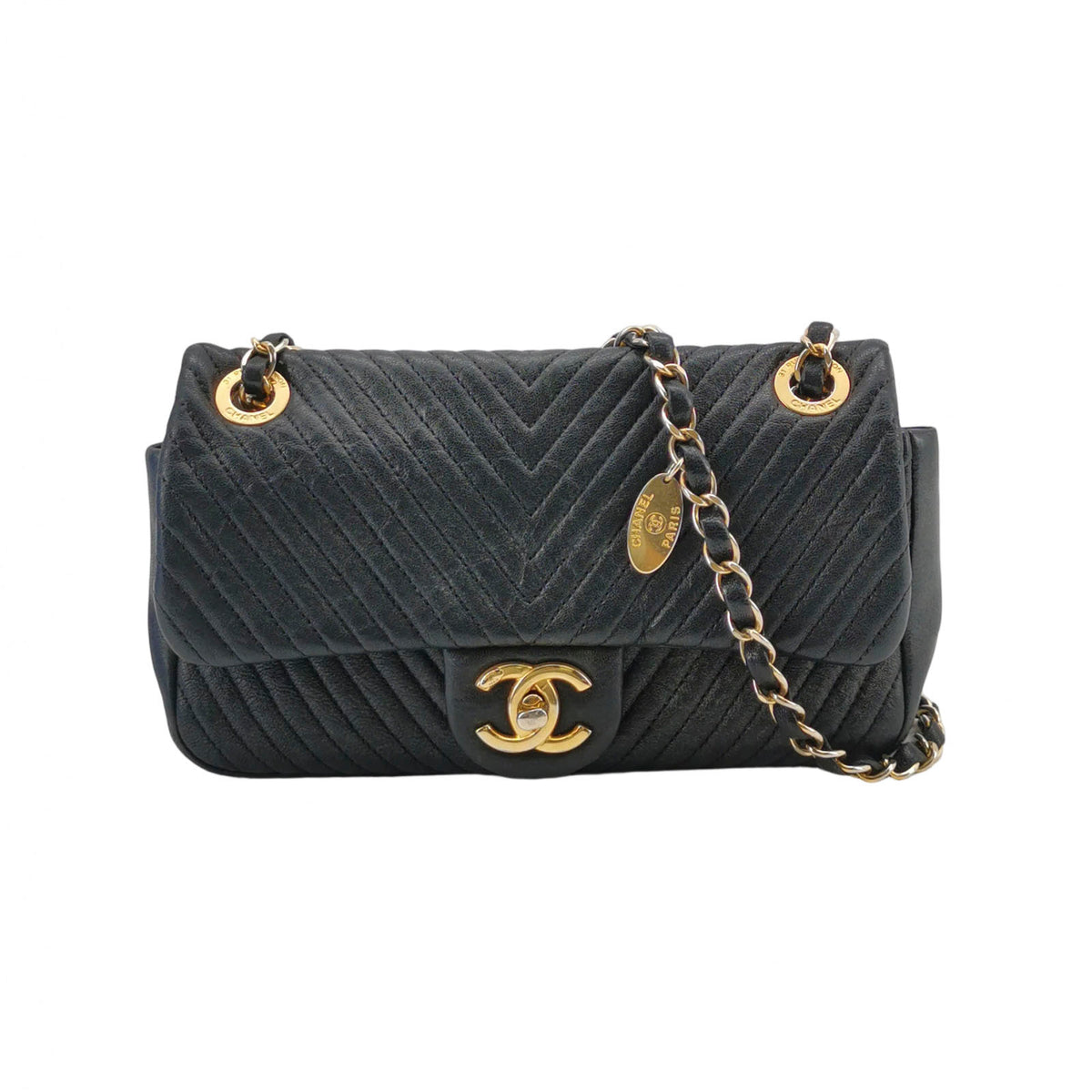 Chanel  Chevron Quilted Surpique Flap Calfskin Black
