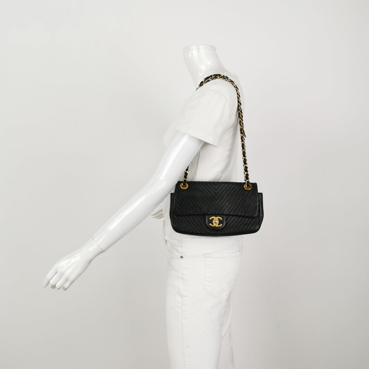 Chanel  Chevron Quilted Surpique Flap Calfskin Black