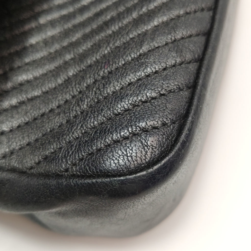 Chanel  Chevron Quilted Surpique Flap Calfskin Black