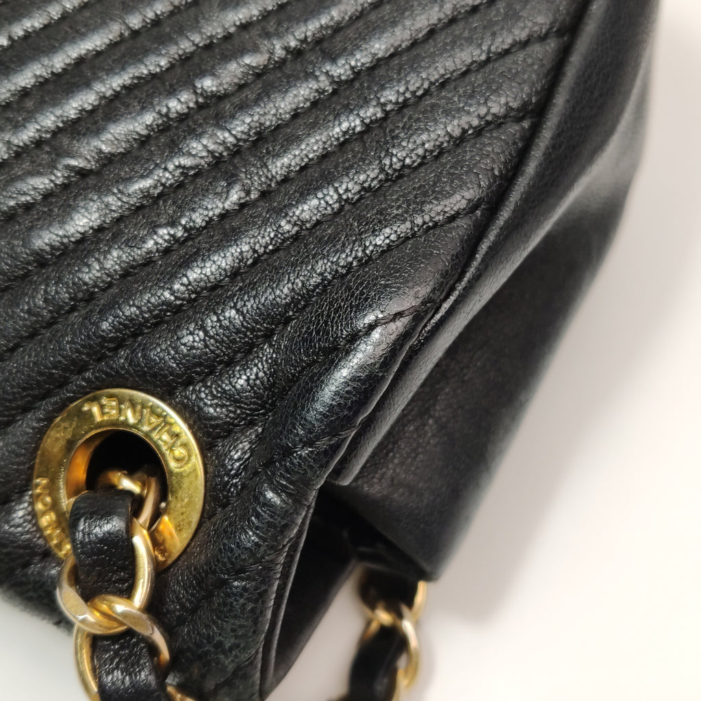 Chanel  Chevron Quilted Surpique Flap Calfskin Black