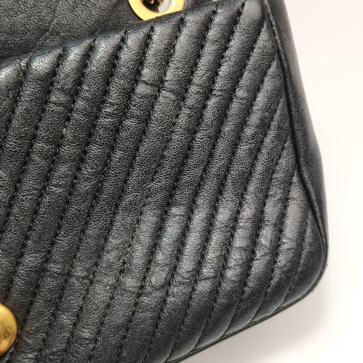 Chanel  Chevron Quilted Surpique Flap Calfskin Black