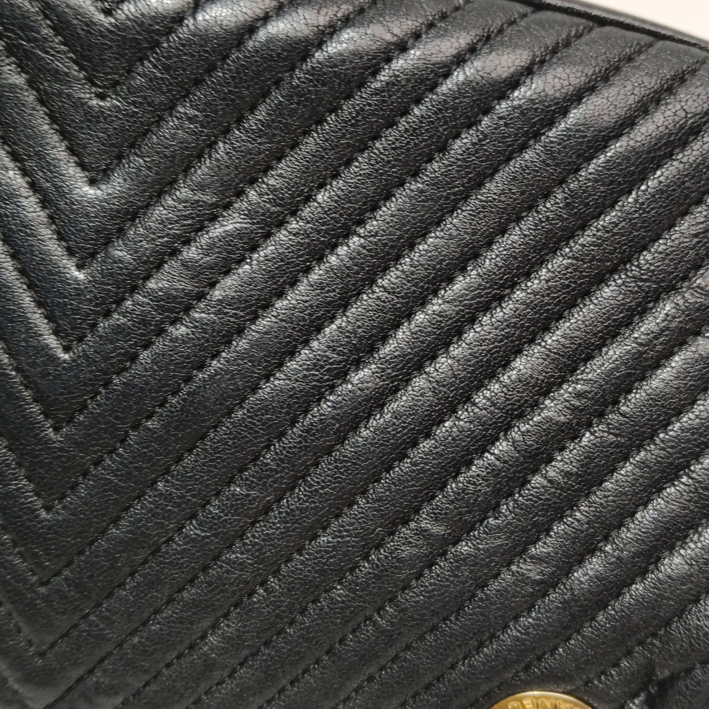 Chanel  Chevron Quilted Surpique Flap Calfskin Black