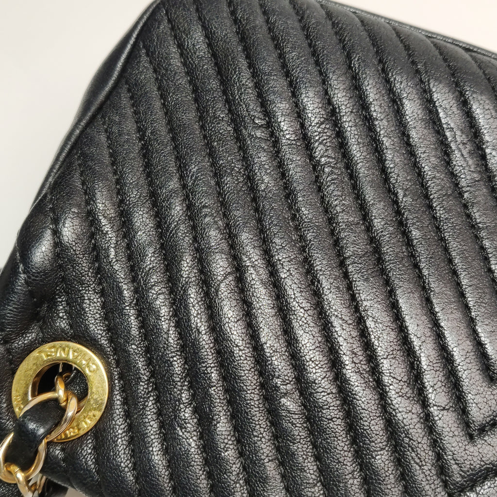 Chanel  Chevron Quilted Surpique Flap Calfskin Black