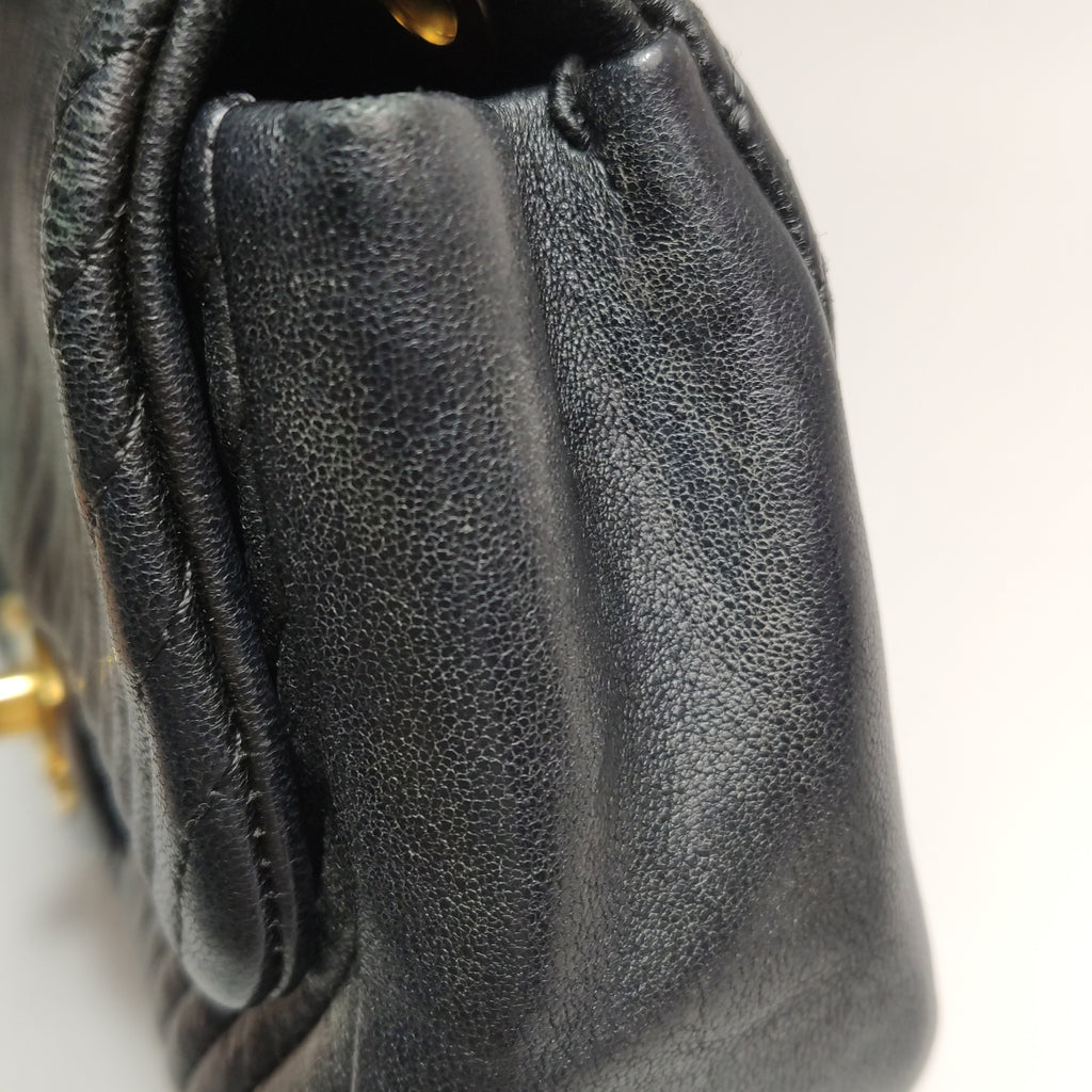 Chanel  Chevron Quilted Surpique Flap Calfskin Black