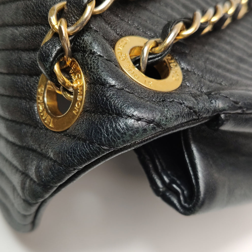 Chanel  Chevron Quilted Surpique Flap Calfskin Black