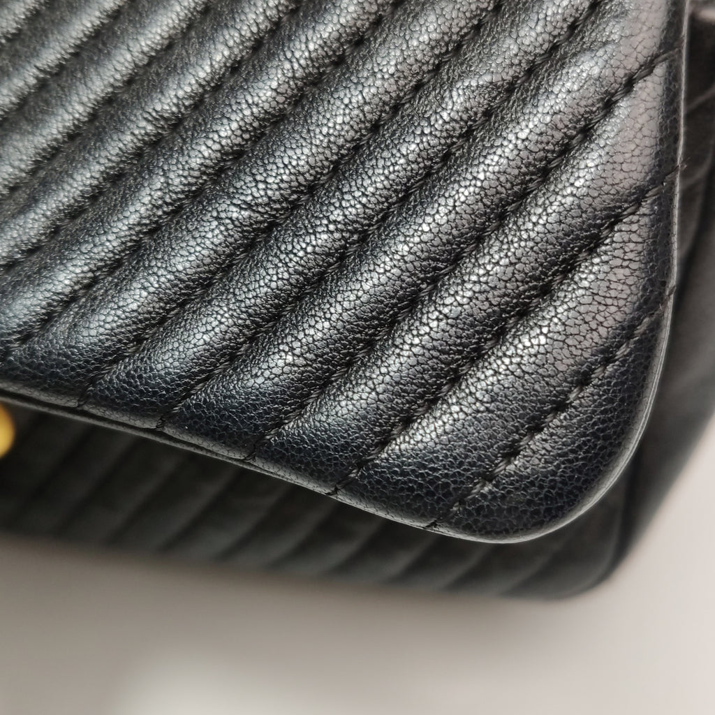 Chanel  Chevron Quilted Surpique Flap Calfskin Black
