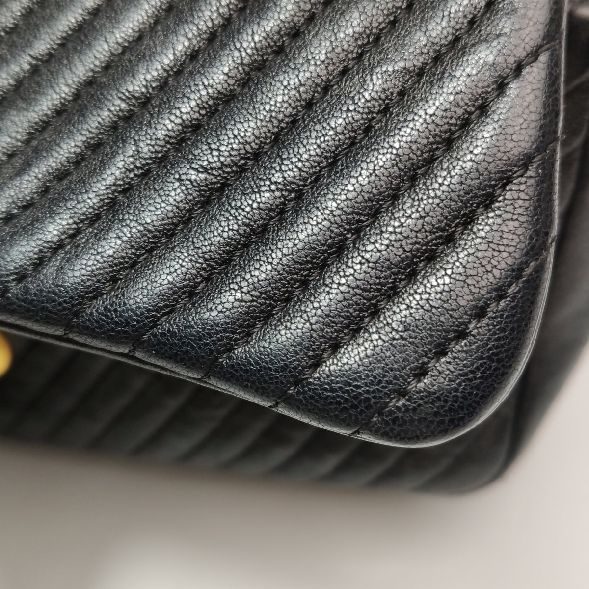 Chanel  Chevron Quilted Surpique Flap Calfskin Black