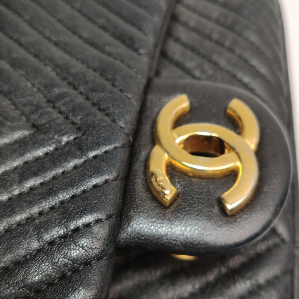 Chanel  Chevron Quilted Surpique Flap Calfskin Black
