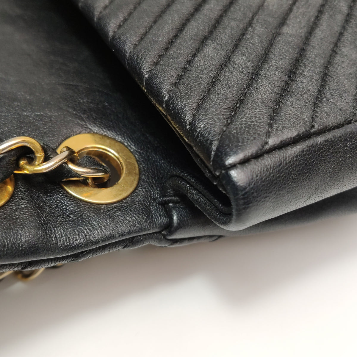 Chanel  Chevron Quilted Surpique Flap Calfskin Black