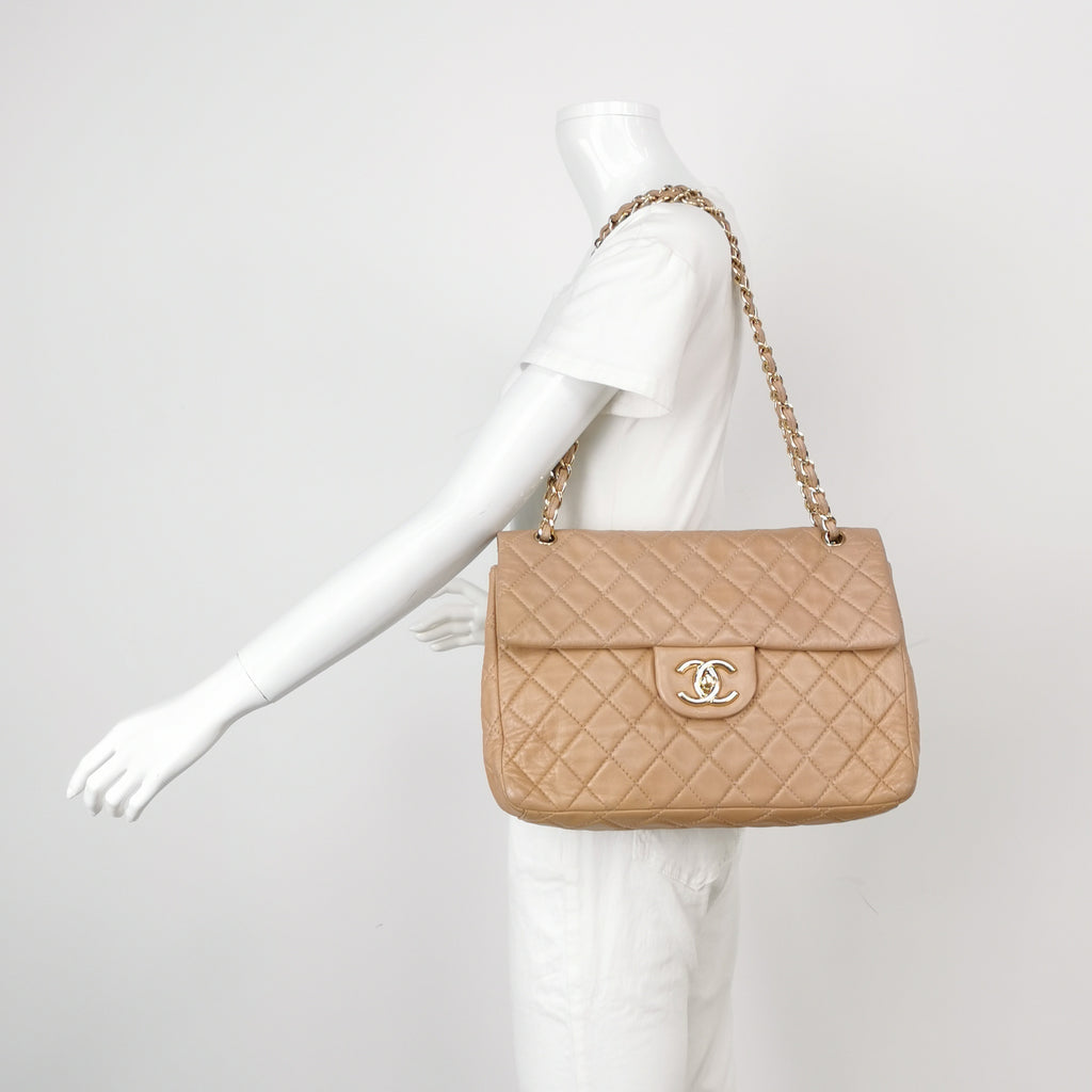 Chanel Single Flap Maxi Beige Lambskin