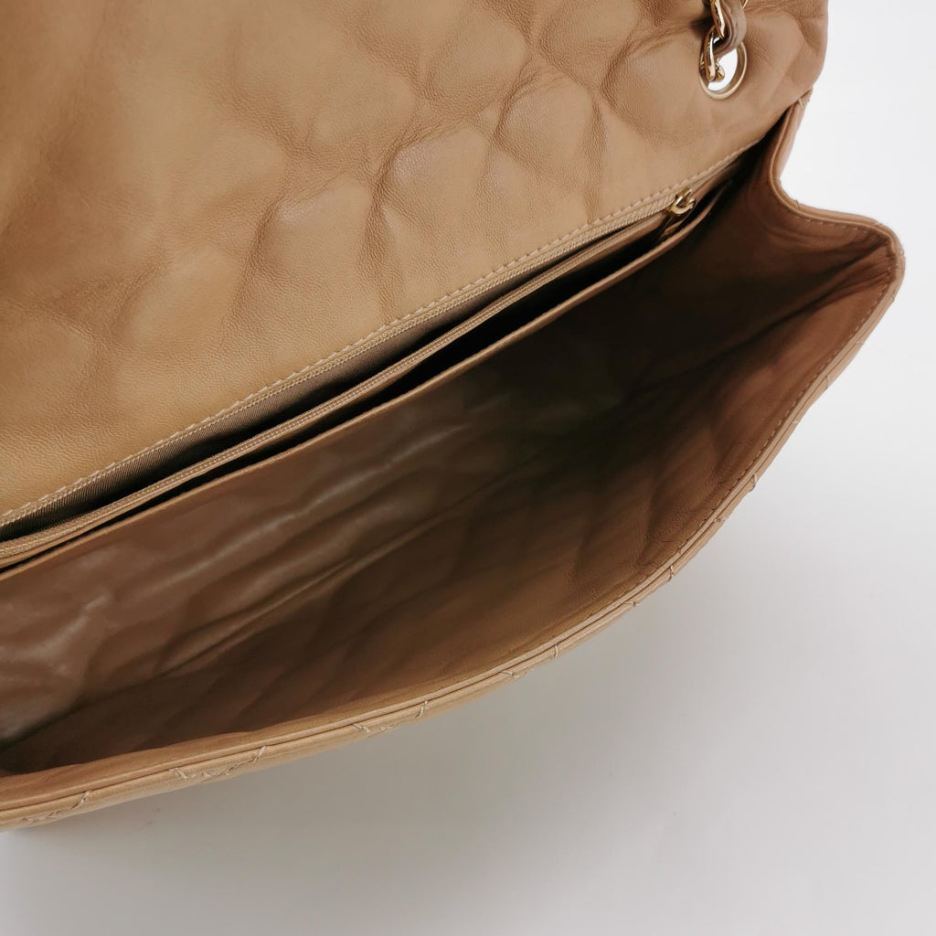 Chanel Single Flap Maxi Beige Lambskin