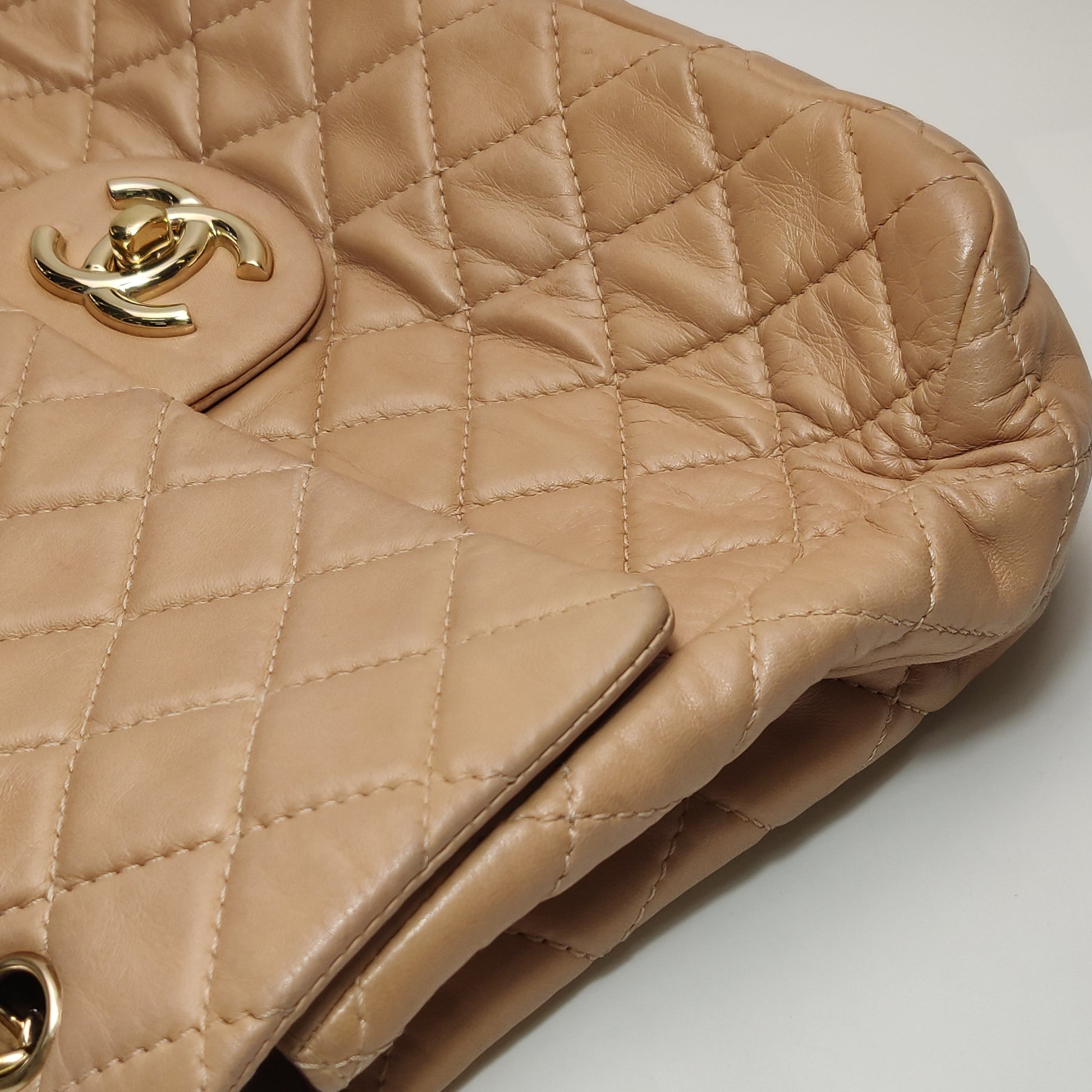 Chanel Single Flap Maxi Beige Lambskin