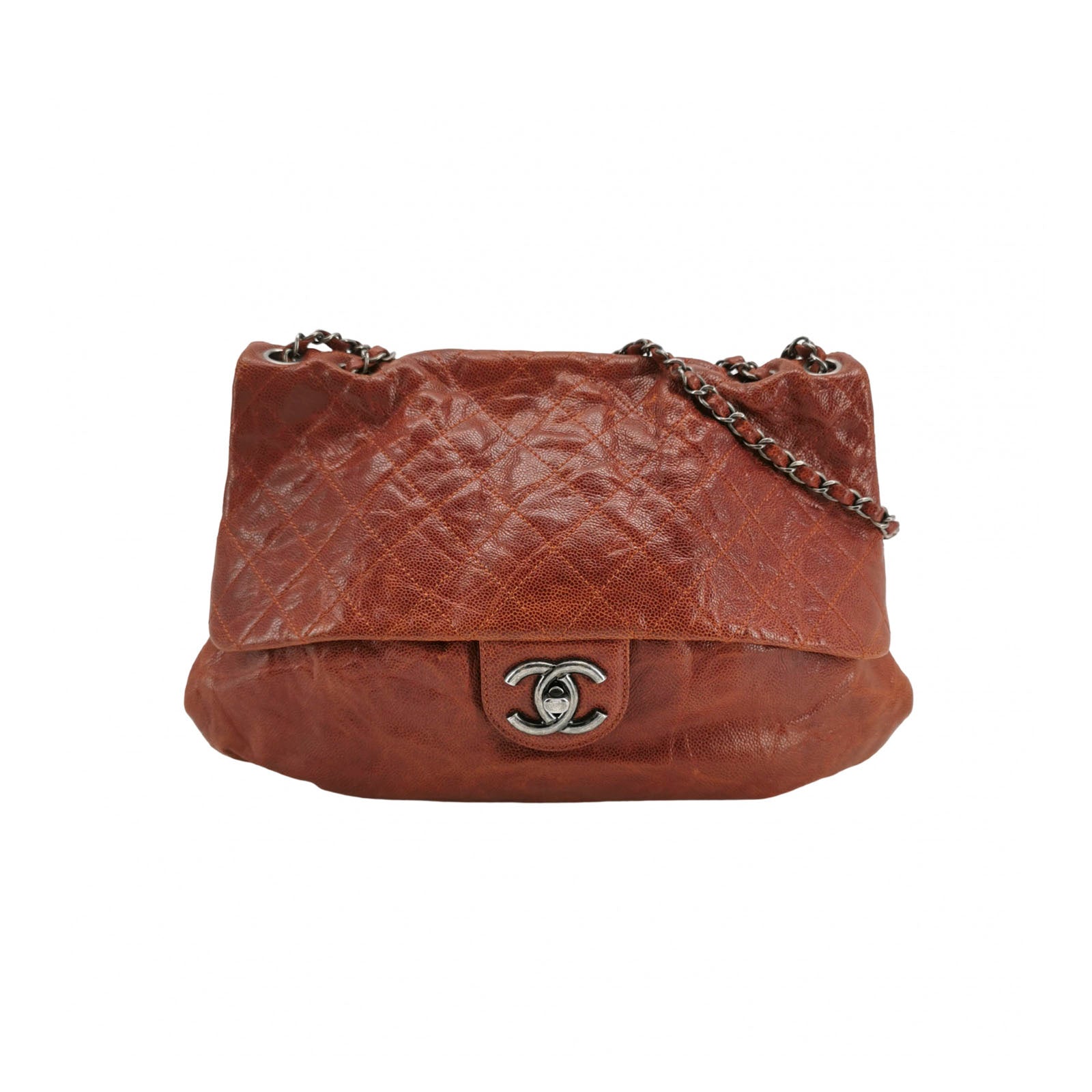 Chanel Maxi Elastic Flap Crumpled Caviar Rust