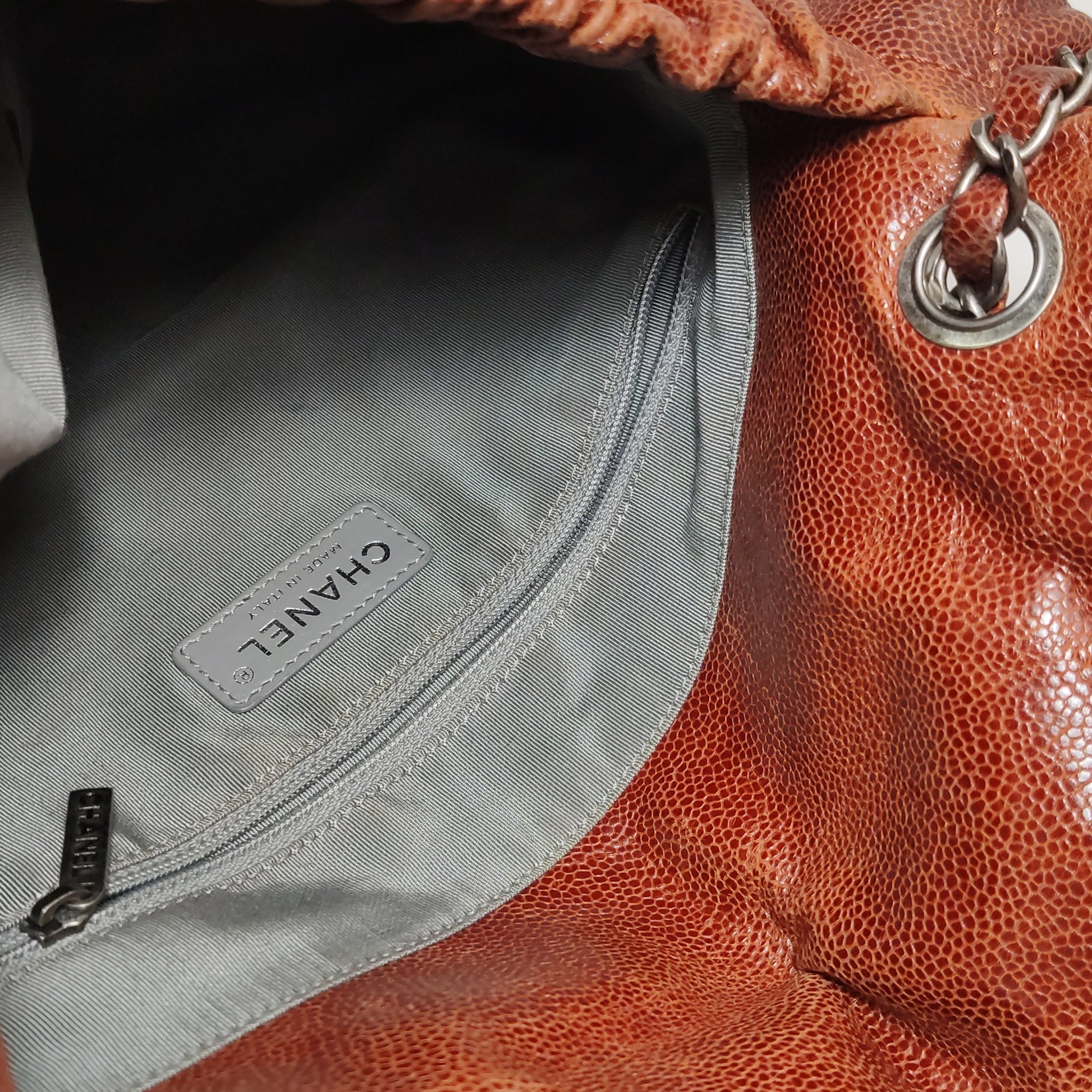 Chanel Maxi Elastic Flap Crumpled Caviar Rust
