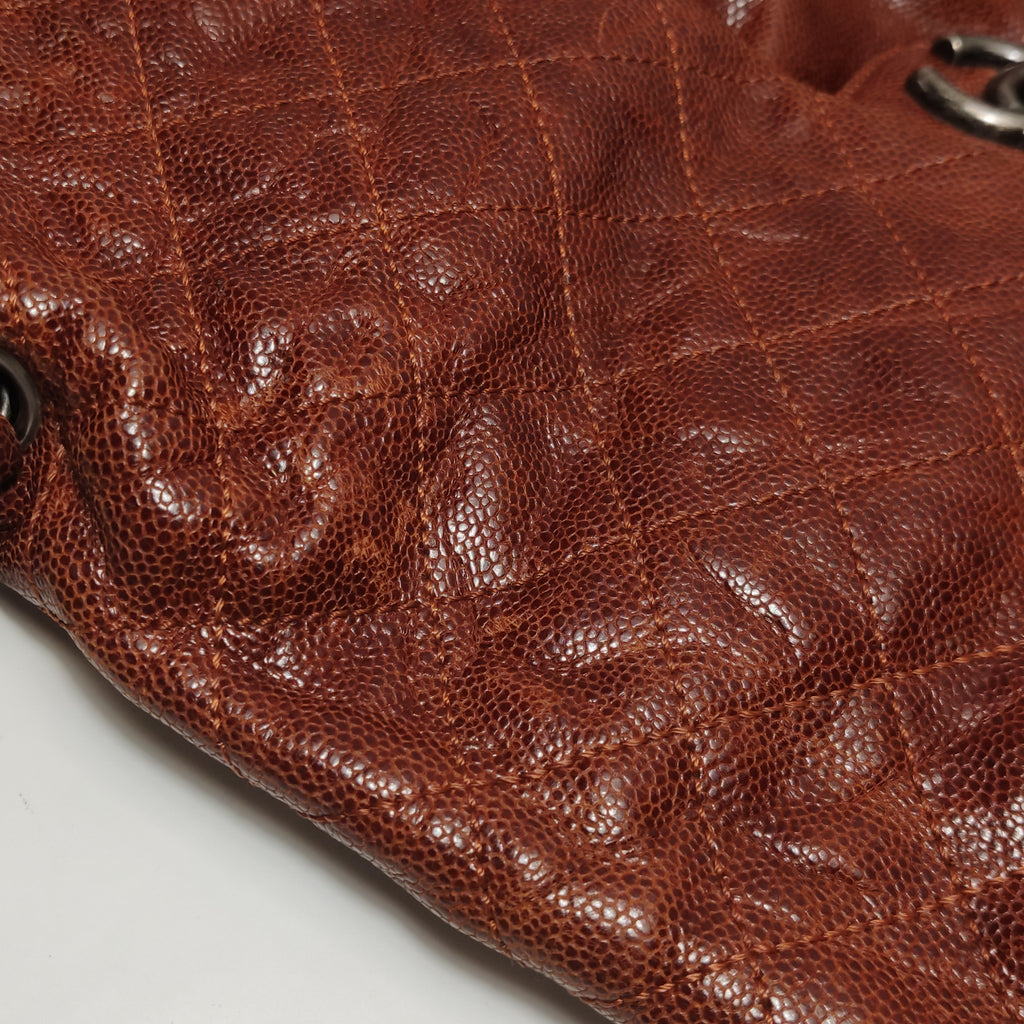 Chanel Maxi Elastic Flap Crumpled Caviar Rust