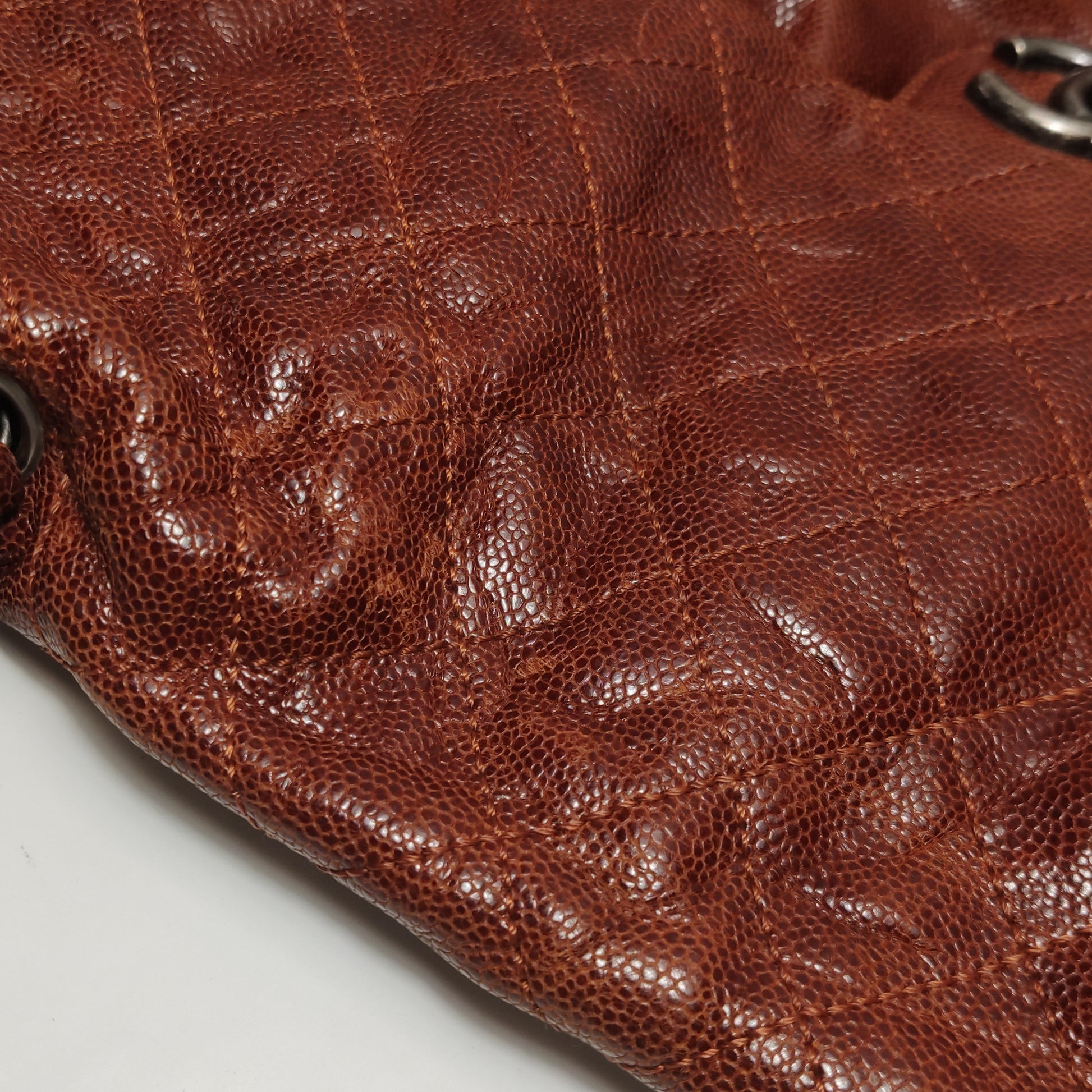 Chanel Maxi Elastic Flap Crumpled Caviar Rust