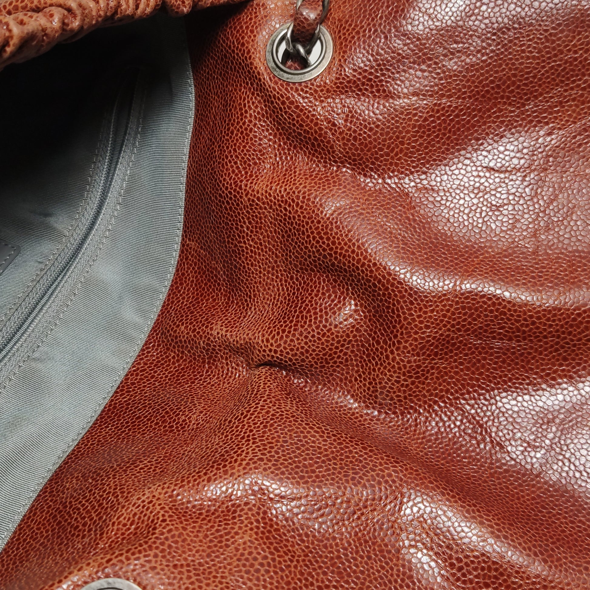 Chanel Maxi Elastic Flap Crumpled Caviar Rust