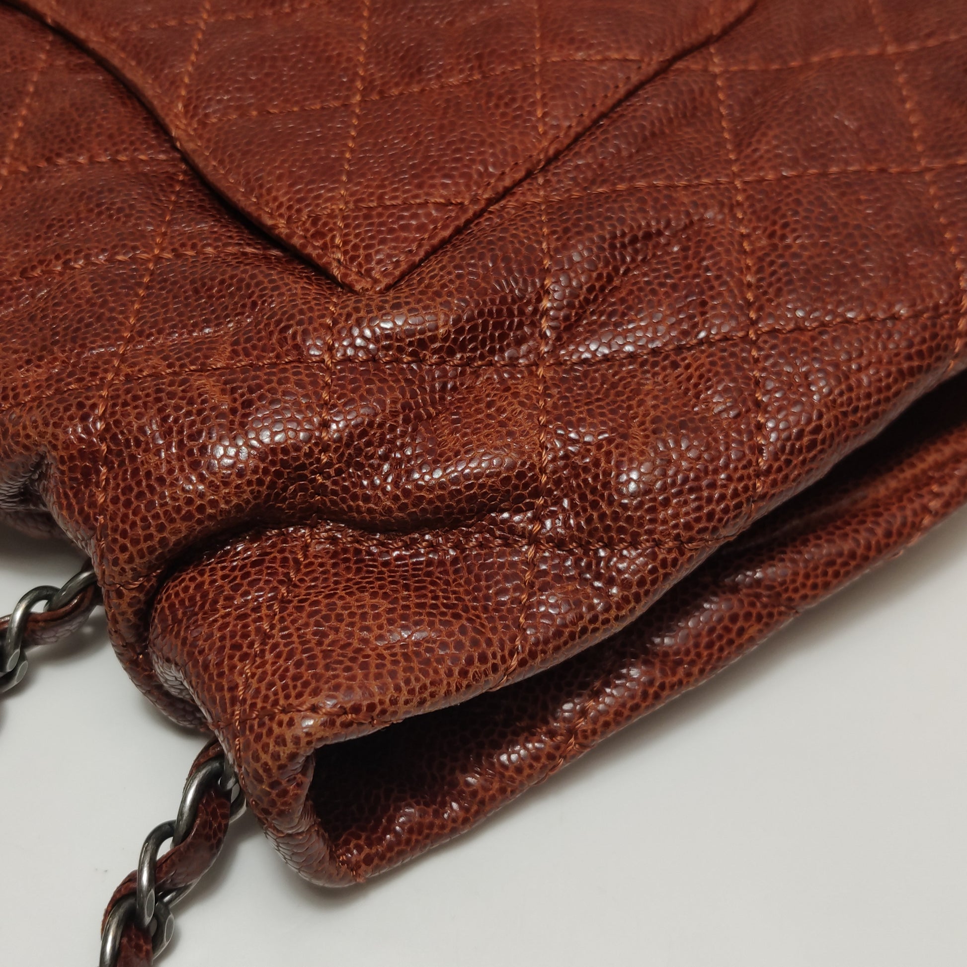 Chanel Maxi Elastic Flap Crumpled Caviar Rust