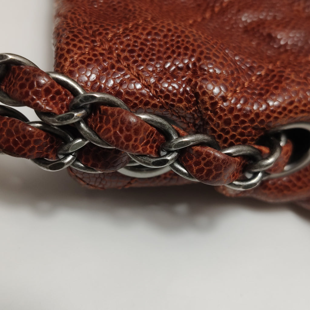 Chanel Maxi Elastic Flap Crumpled Caviar Rust