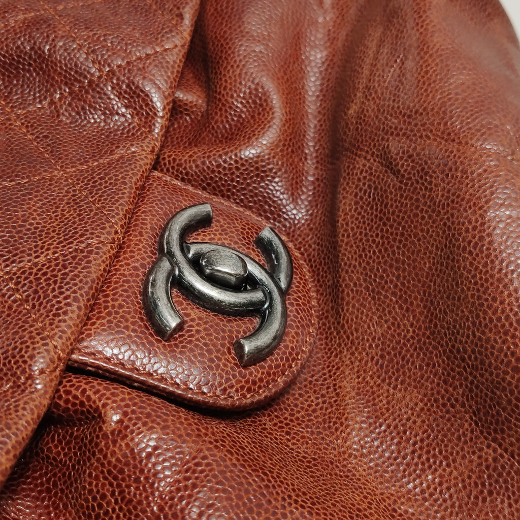 Chanel Maxi Elastic Flap Crumpled Caviar Rust