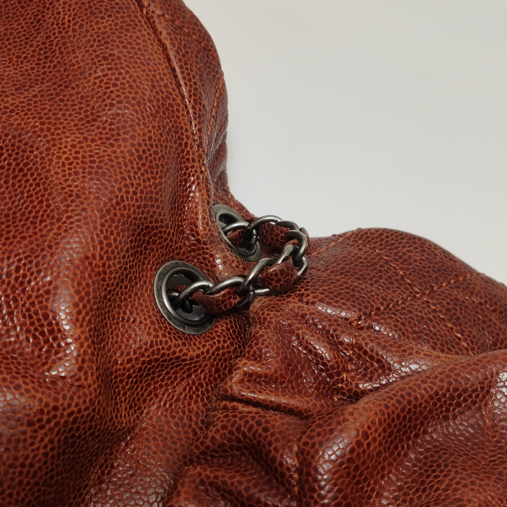 Chanel Maxi Elastic Flap Crumpled Caviar Rust