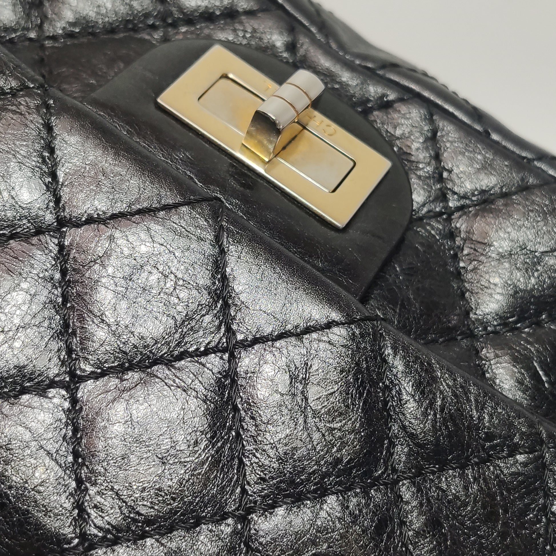 Chanel East West Reissue Flap Bag Quilted Glazed Calfskin