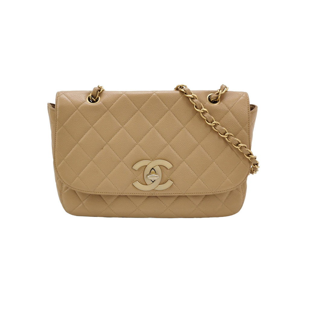 Chanel Single Flap Quilted Caviar Beige