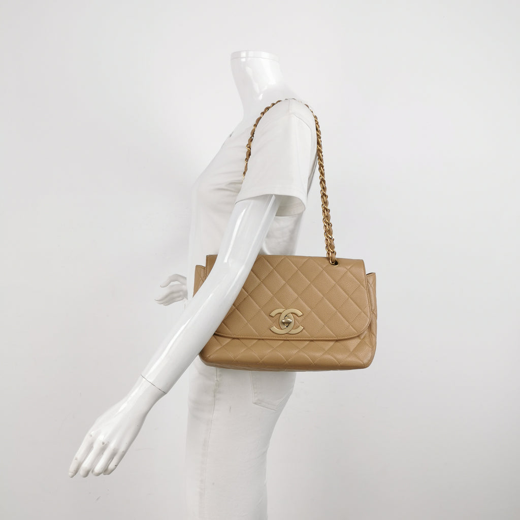 Chanel Single Flap Quilted Caviar Beige