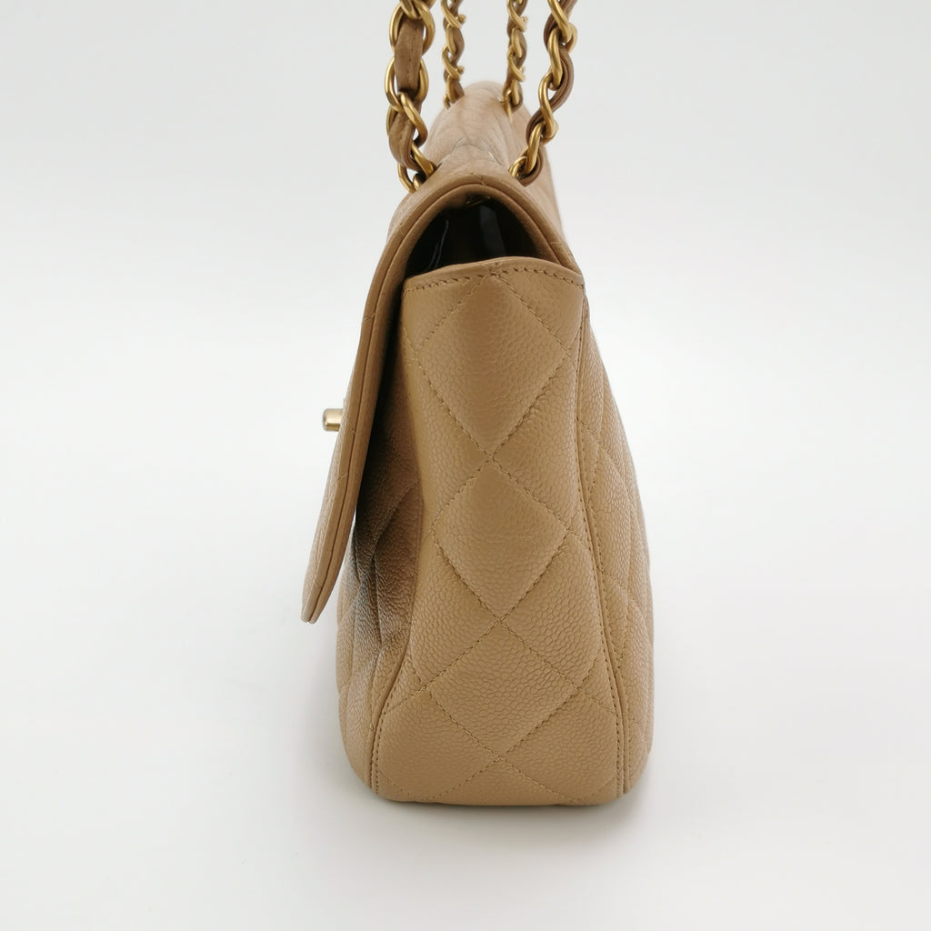 Chanel Single Flap Quilted Caviar Beige