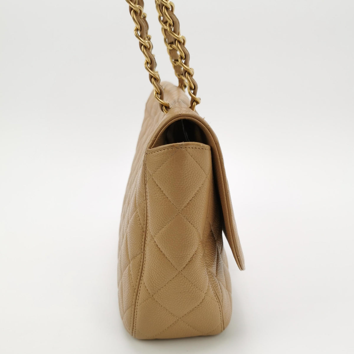 Chanel Single Flap Quilted Caviar Beige