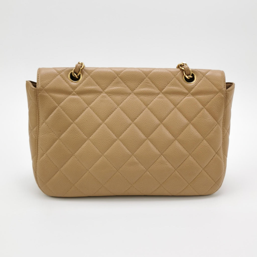Chanel Single Flap Quilted Caviar Beige
