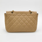 Chanel Single Flap Quilted Caviar Beige
