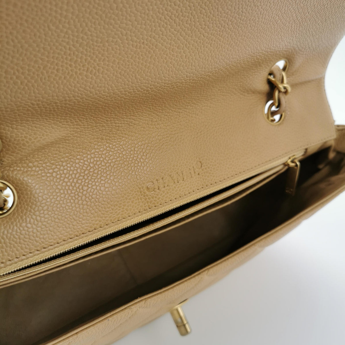 Chanel Single Flap Quilted Caviar Beige