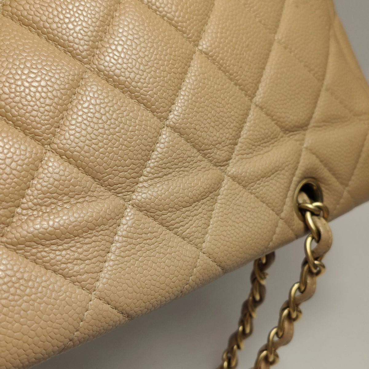 Chanel Single Flap Quilted Caviar Beige