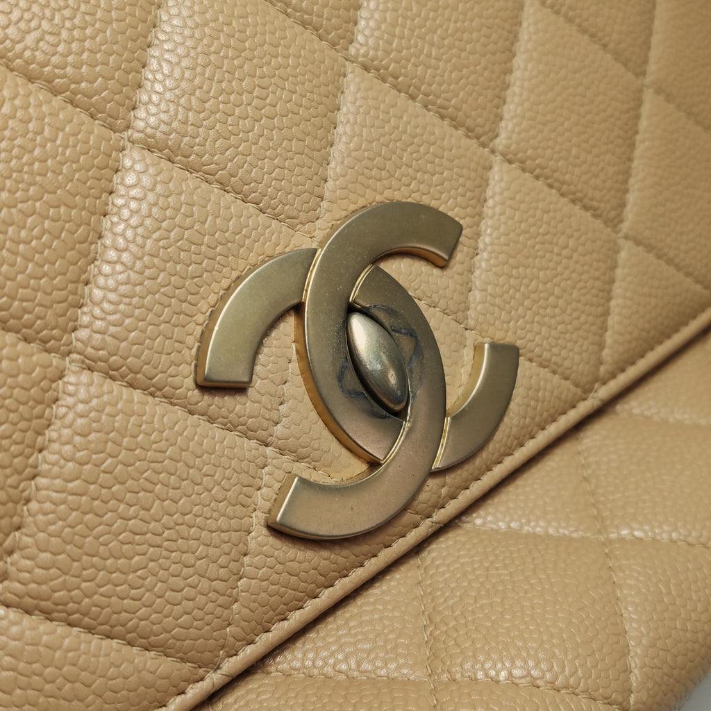 Chanel Single Flap Quilted Caviar Beige