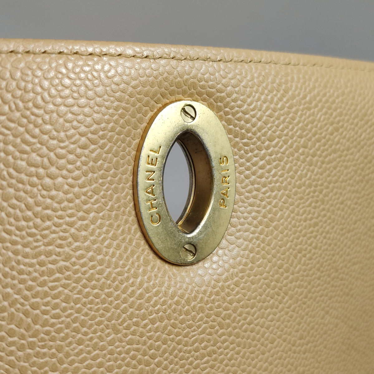 Chanel Single Flap Quilted Caviar Beige