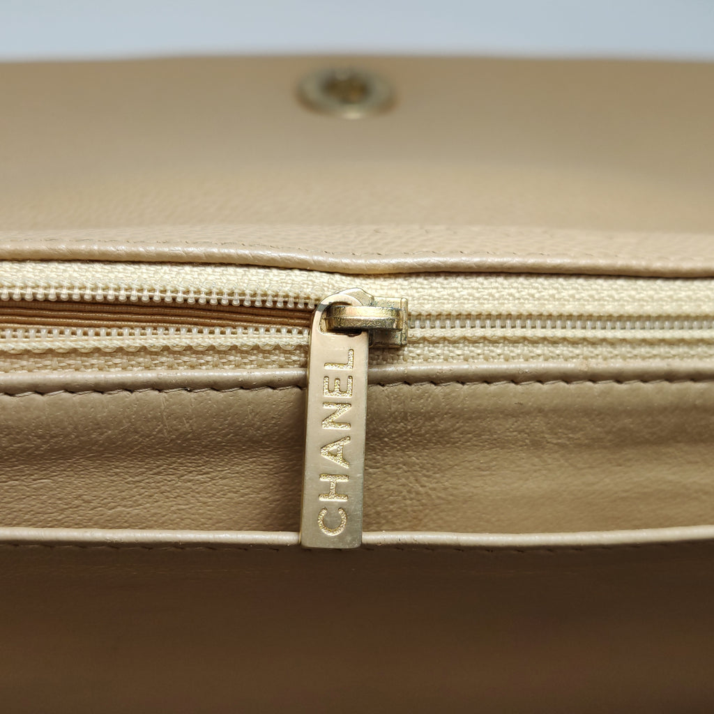Chanel Single Flap Quilted Caviar Beige
