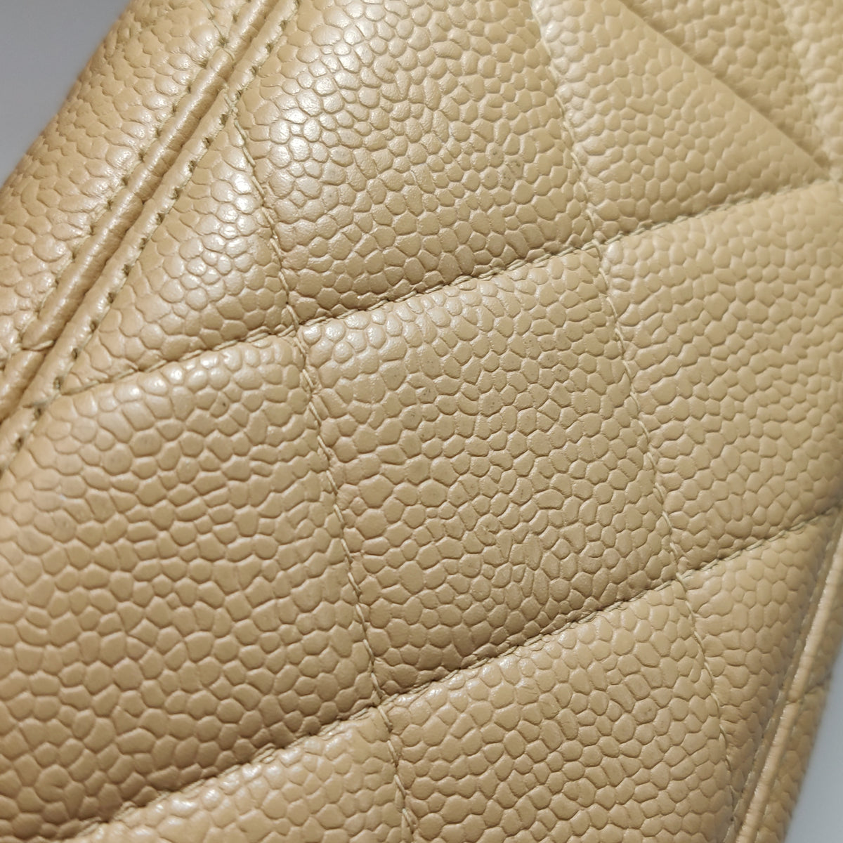 Chanel Single Flap Quilted Caviar Beige