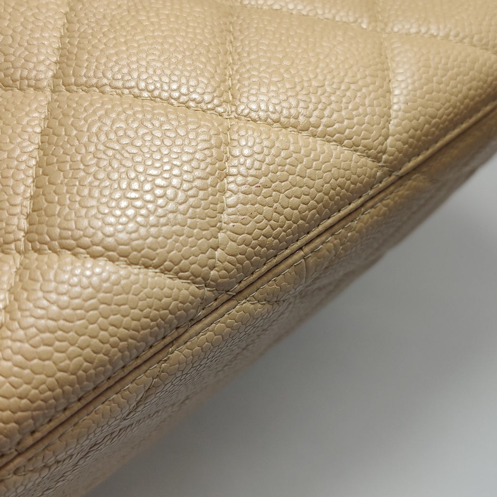 Chanel Single Flap Quilted Caviar Beige