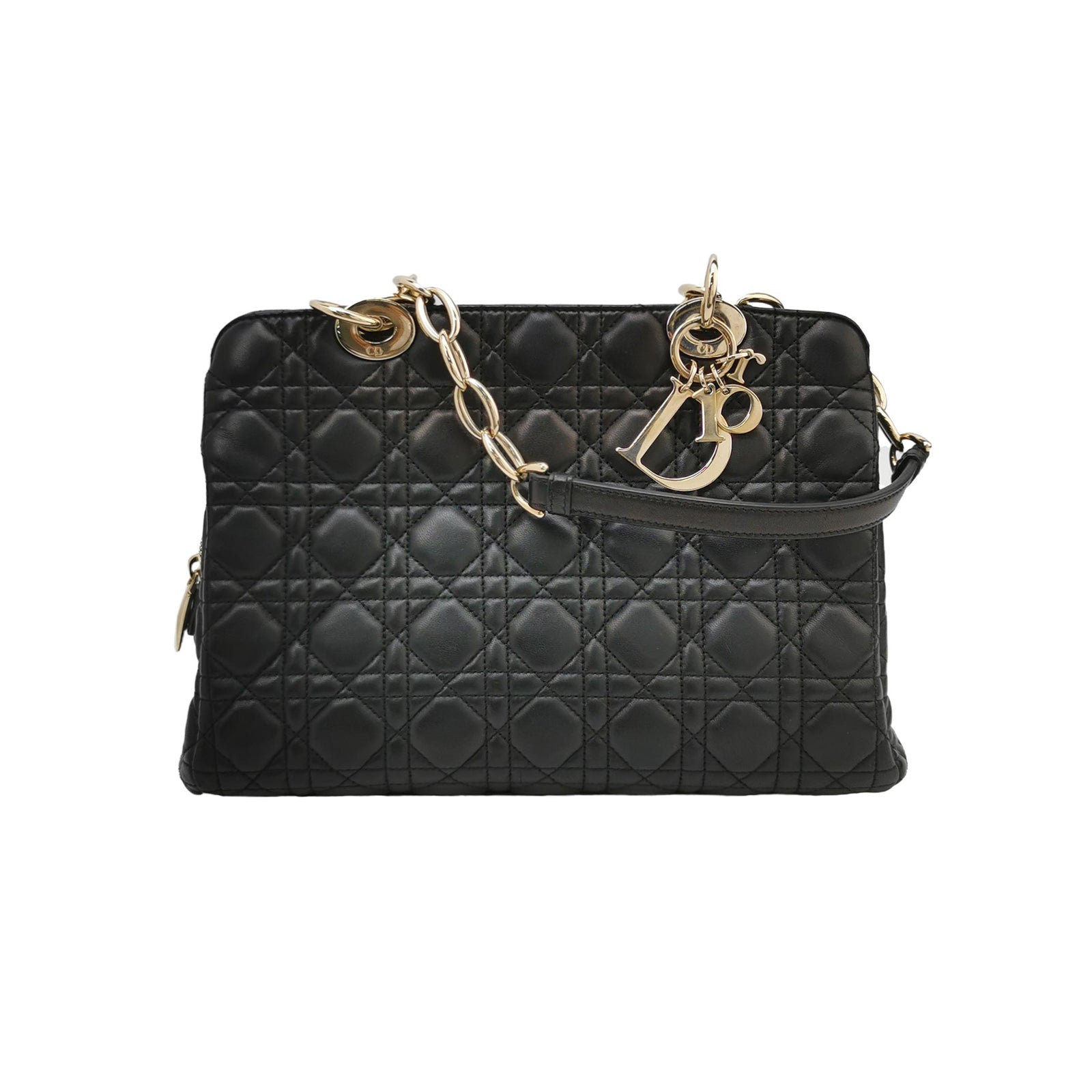 Dior Black Cannage Quilted Lambskin Soft Zipped Tote Bag