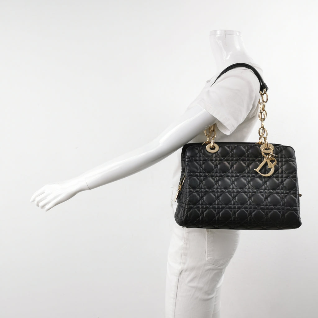 Dior Black Cannage Quilted Lambskin Soft Zipped Tote Bag