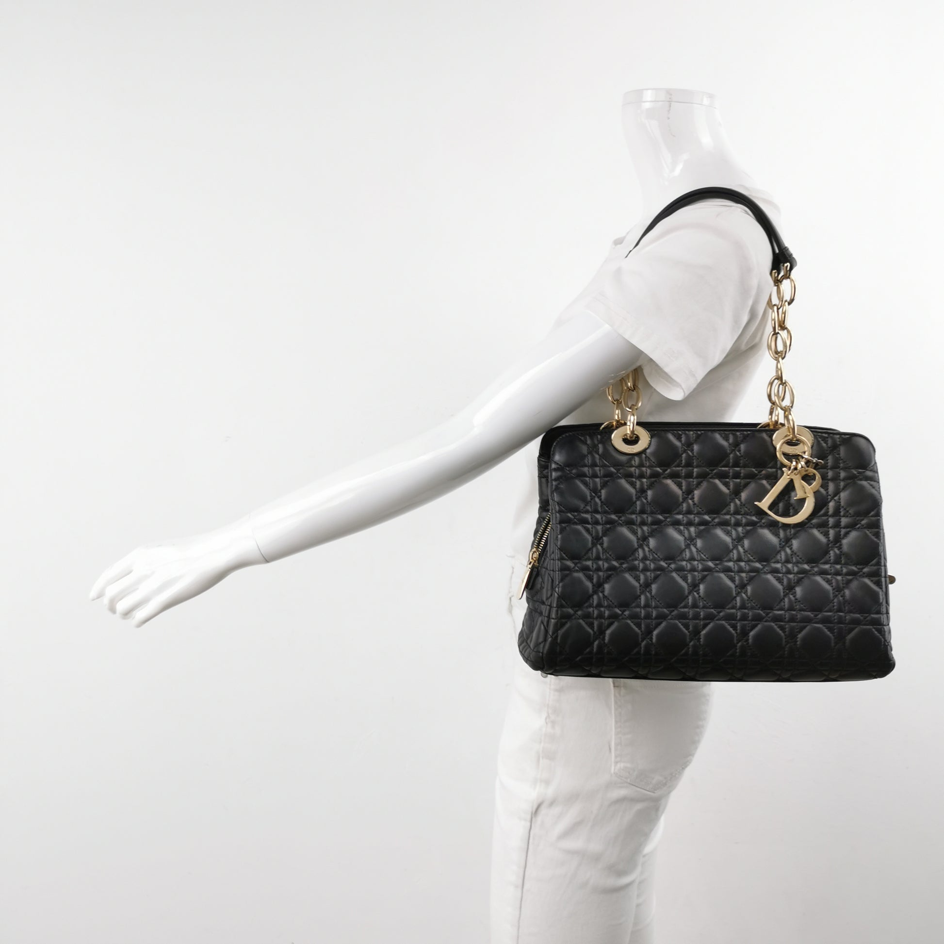 Dior Black Cannage Quilted Lambskin Soft Zipped Tote Bag