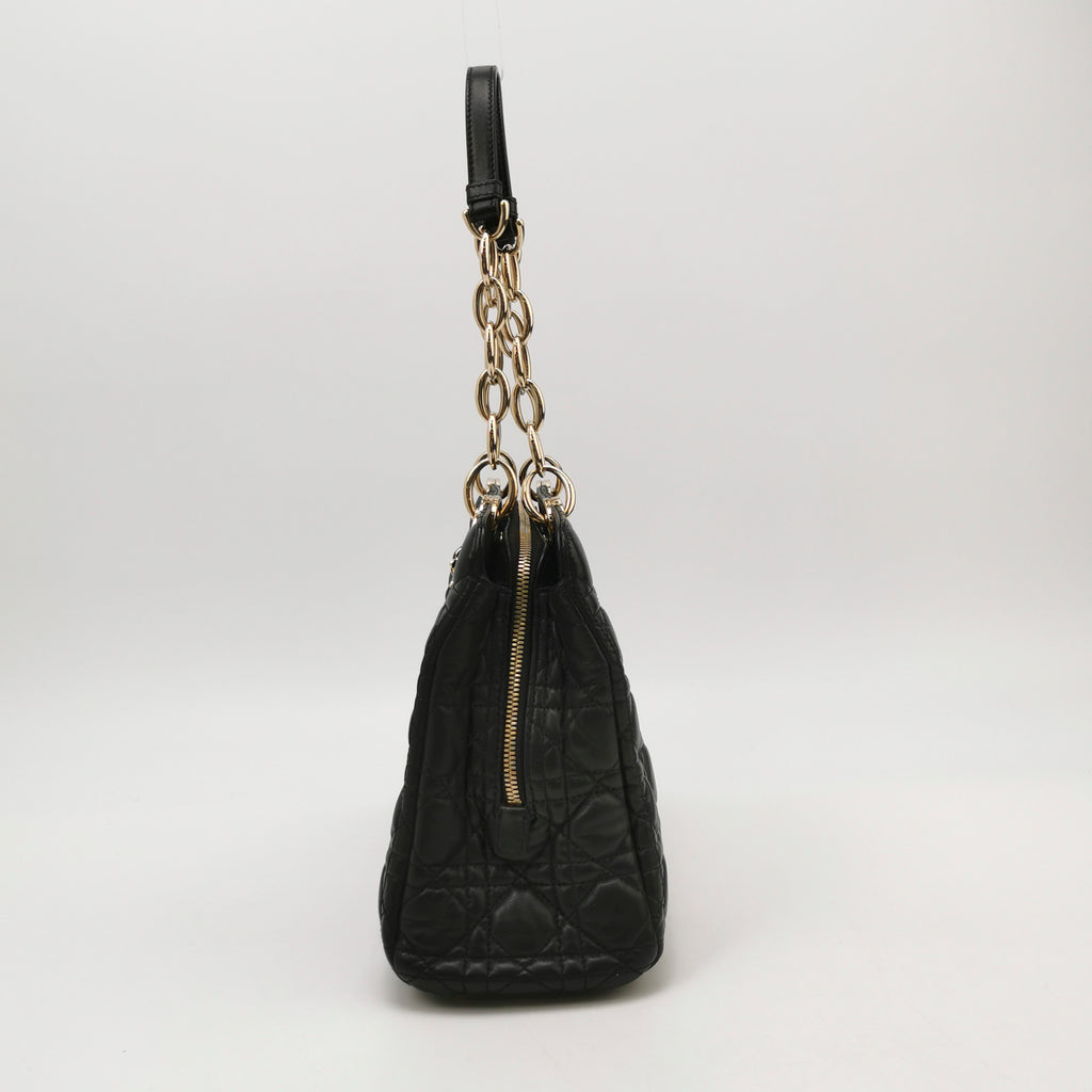 Dior Black Cannage Quilted Lambskin Soft Zipped Tote Bag