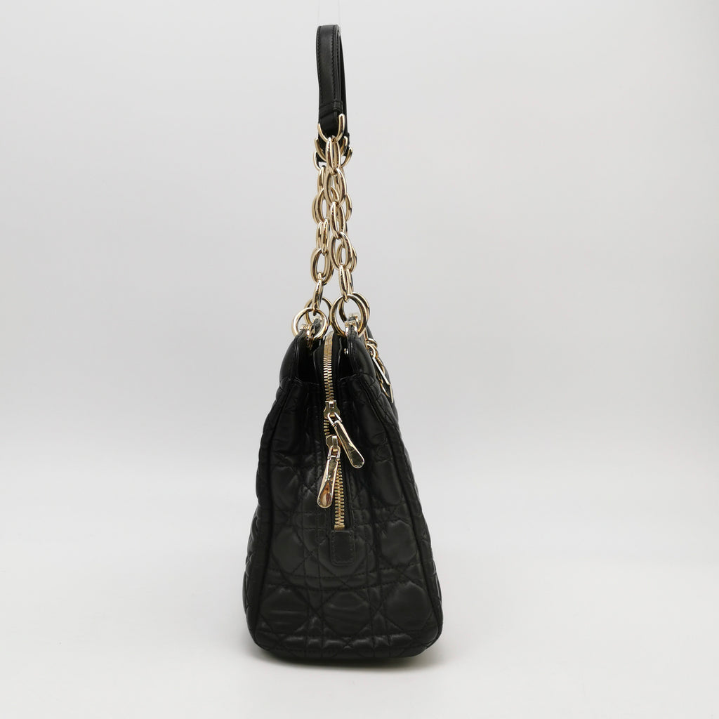 Dior Black Cannage Quilted Lambskin Soft Zipped Tote Bag