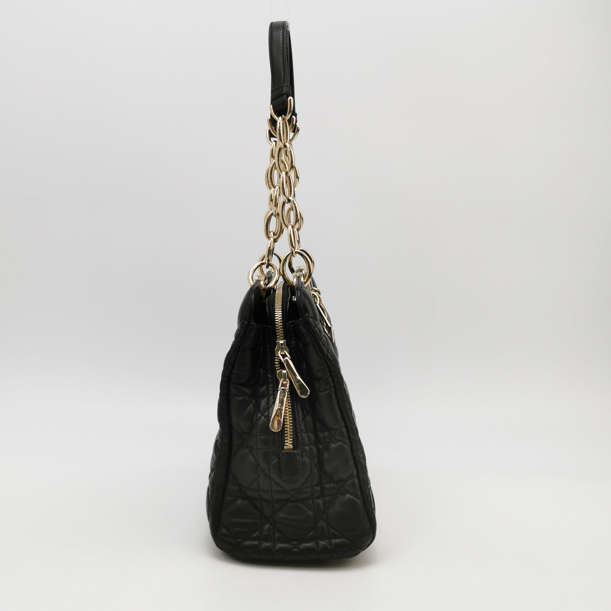 Dior Black Cannage Quilted Lambskin Soft Zipped Tote Bag