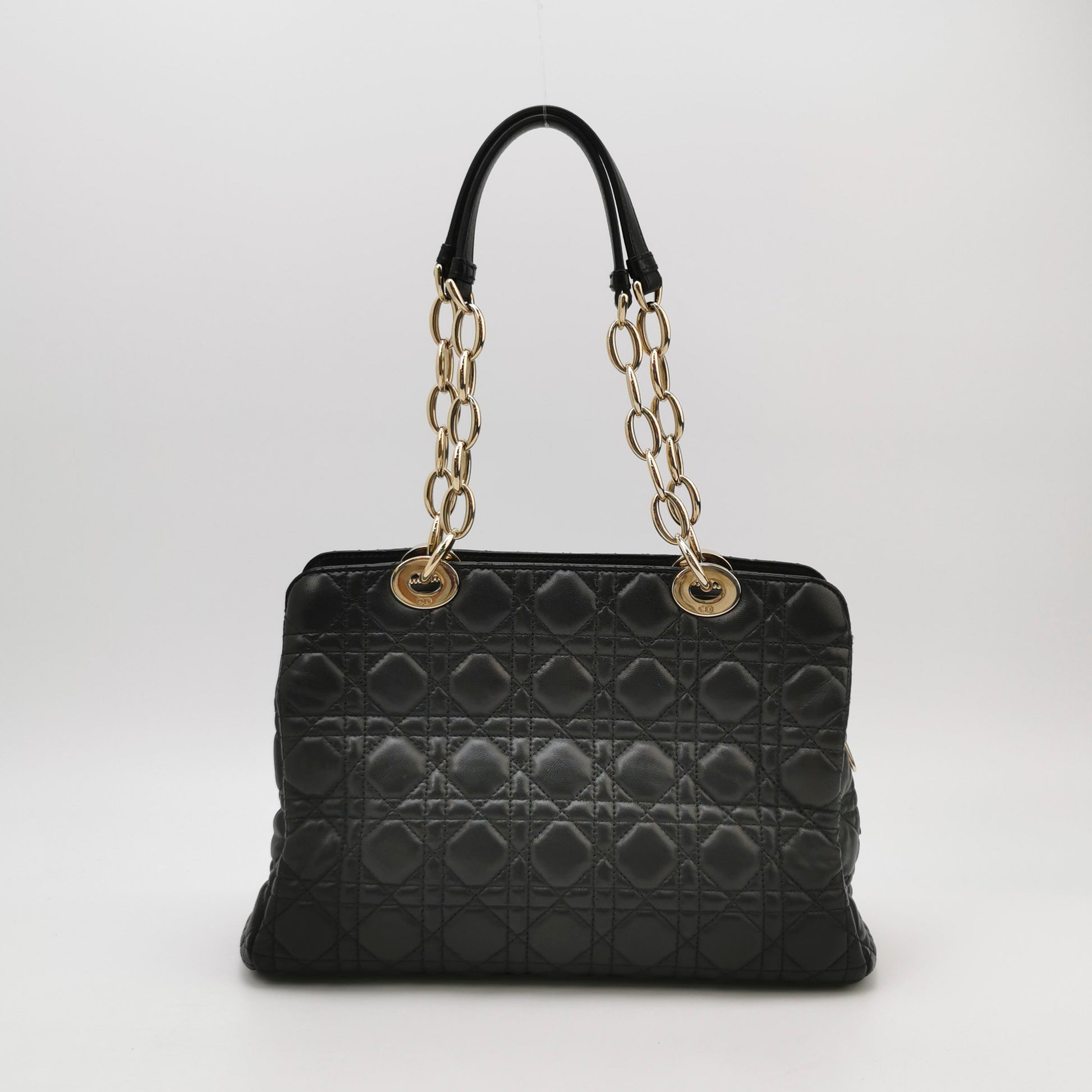 Dior Black Cannage Quilted Lambskin Soft Zipped Tote Bag