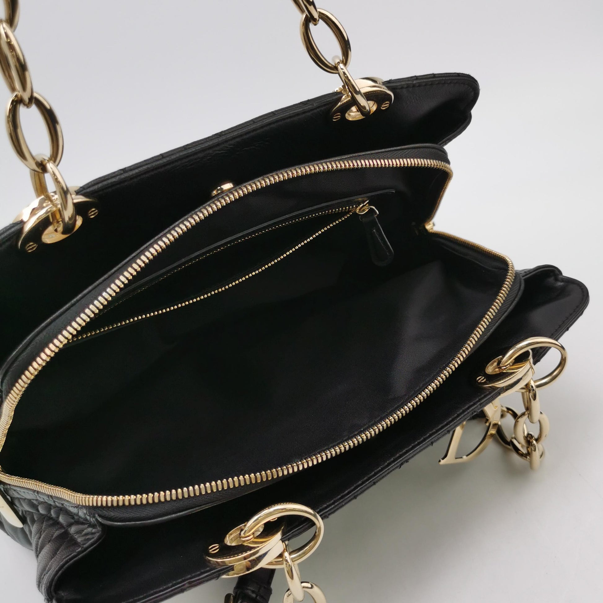 Dior Black Cannage Quilted Lambskin Soft Zipped Tote Bag