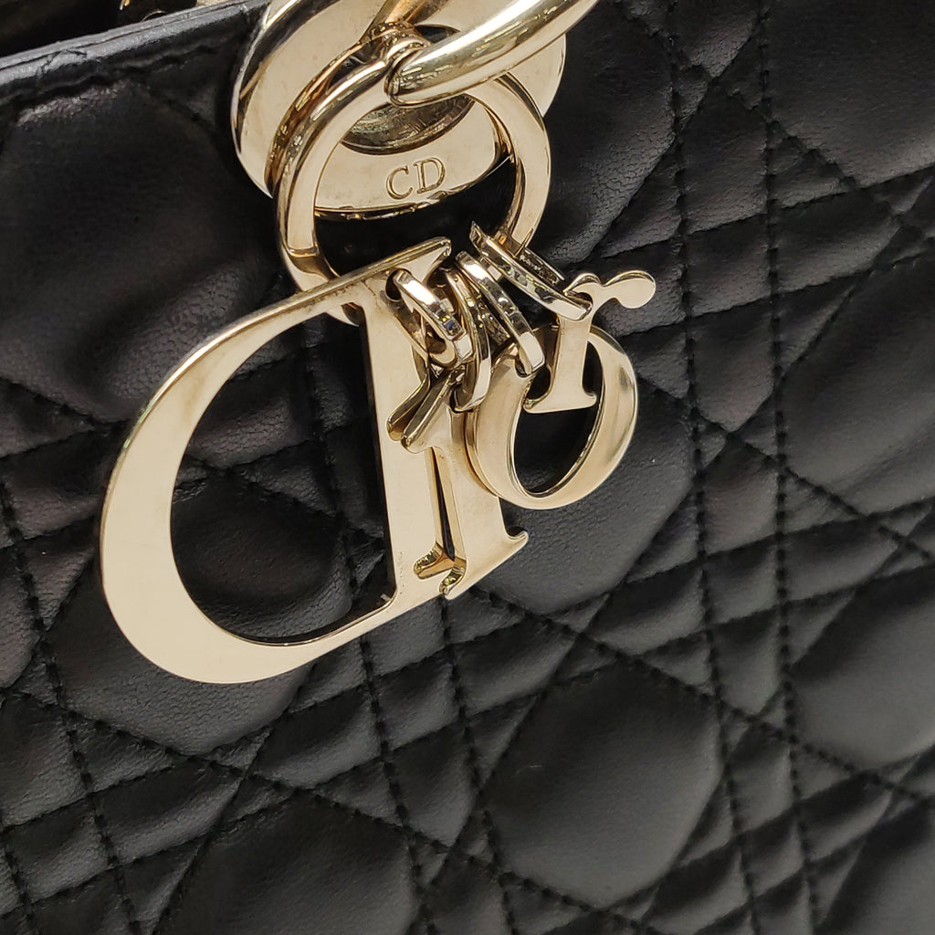 Dior Black Cannage Quilted Lambskin Soft Zipped Tote Bag