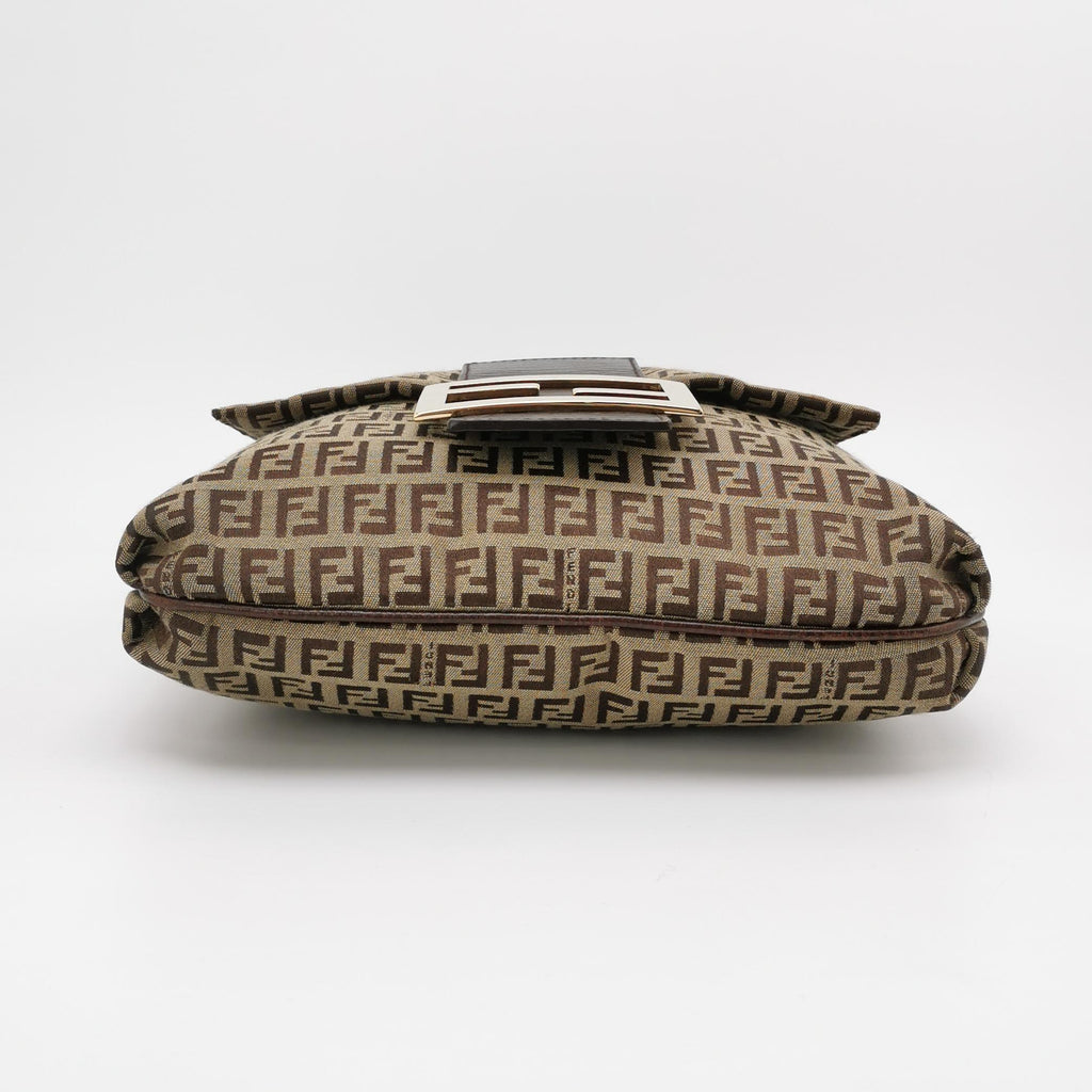 Fendi Zucchino Flap Crossbody Beige Brown