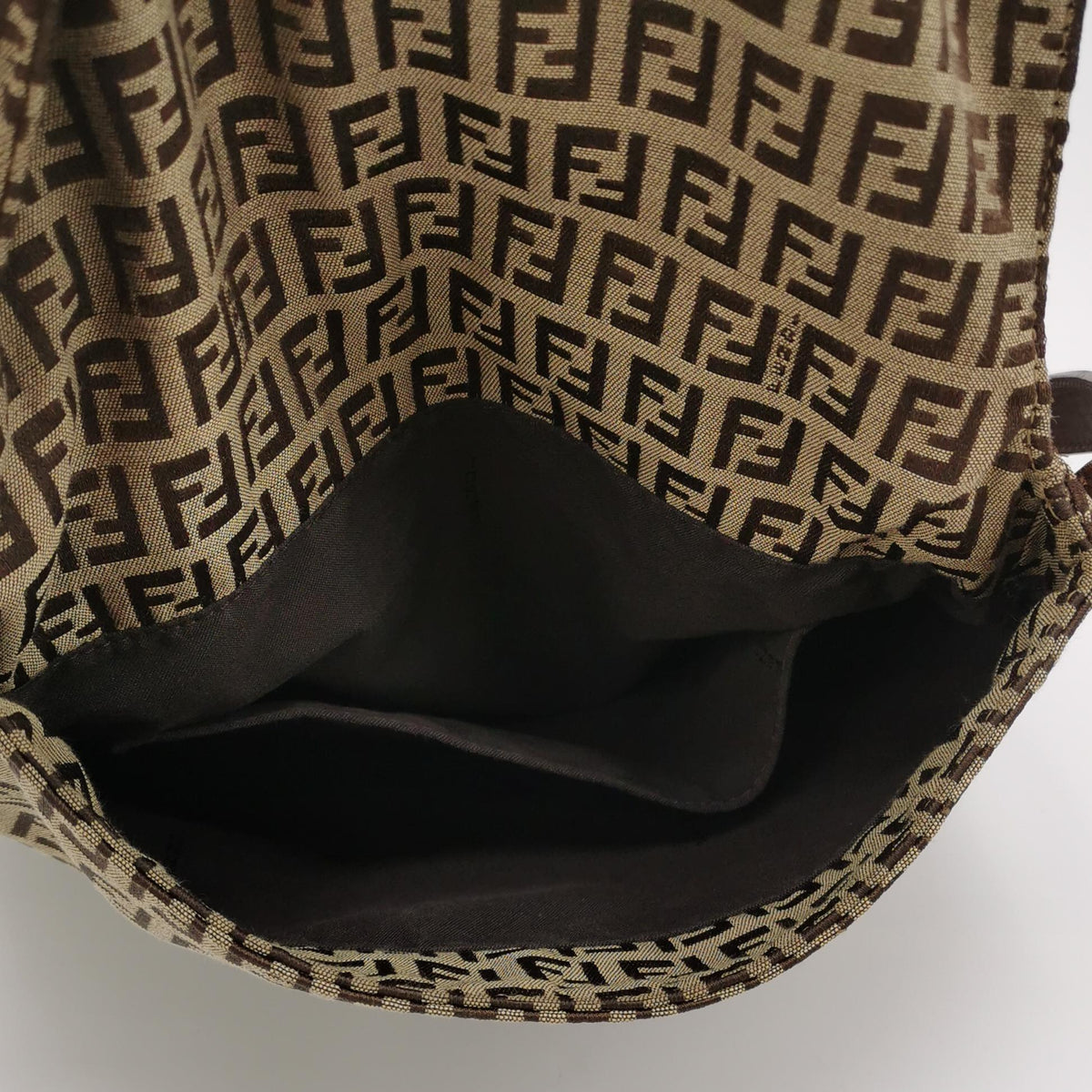 Fendi Zucchino Flap Crossbody Beige Brown